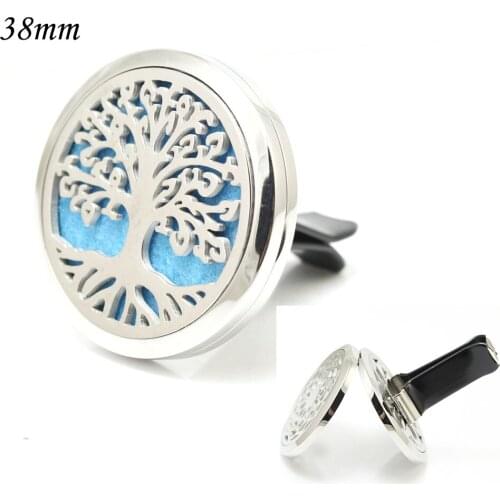 38mm big size 316L Stainless Steel Tree of life Aromatherapy Home Car Essential Oil Diffuser Pendant Locket Clip With Felt Pad