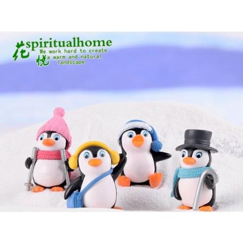 4 Pcs Moss Micro Landscape Ornaments Winter Clothes Penguin Doll DIY Small Ornament Toys, Multi Interior Ornaments Crafts