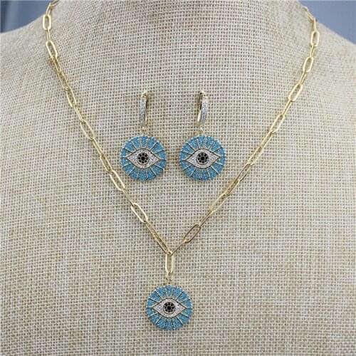 5set/lot New design colorful cz necklace and earring,eye shape cubic zircon component,match the design set of jewelry wholesale