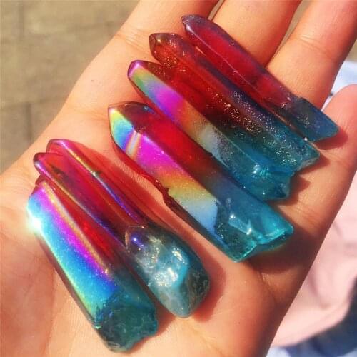 6pcs Natural crystal quartz rare beautiful Double halo titanium quartz column crystal cluster mineral mineral healing specimens