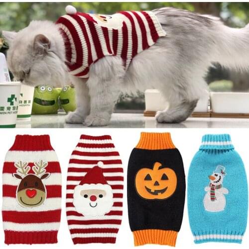 8 Color Christmas Pet Cat Sweater For Cats Halloween Clothes For Small Dogs Cats Kedi Kitten Pullover Santa Clothing Outfits XXS