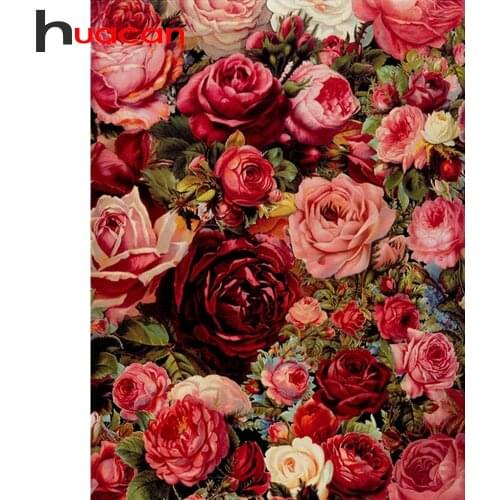 Huacan Diamond Painting Flowers Cross Stitch Wall Decor Full Drill Diamond Mosaic Red Rose Home Decoration