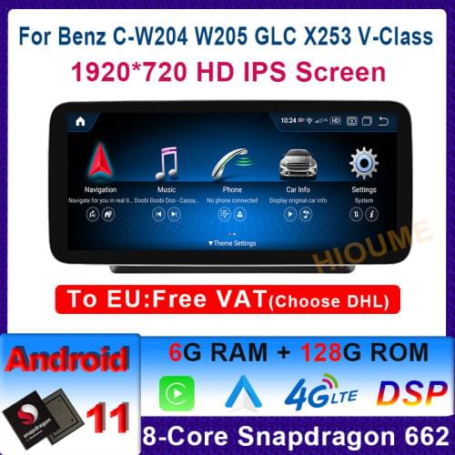 10.25" Snapdragon Android 10 Car Multimedia Player GPS Radio Stereo for Mercedes Benz Benz C-Class W205 GLC X253 V Class W446