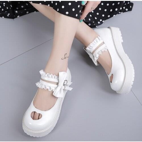Hollow Out Bow Sweet Girls Female Kawaii Tea Party Japanese Cute Anime Lolita Shoes Women Flats Feminine Double Buckle Platform