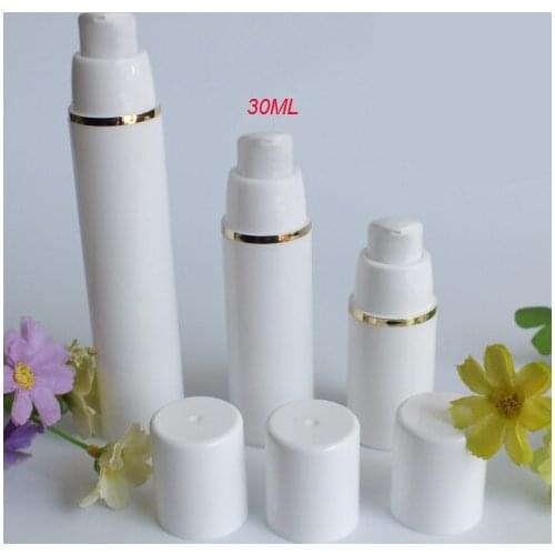 30ml white airless vacuum pump lotion bottle with gold Line Cosmetic Container Refillable Bottles