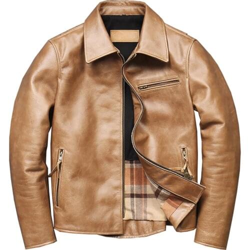 Brand Mens Oblique Zipper Jacket Genuine Leather Gold Coat Oversized Jaqueta Couro Masculina Waterproof Motorcycle Male Jacket