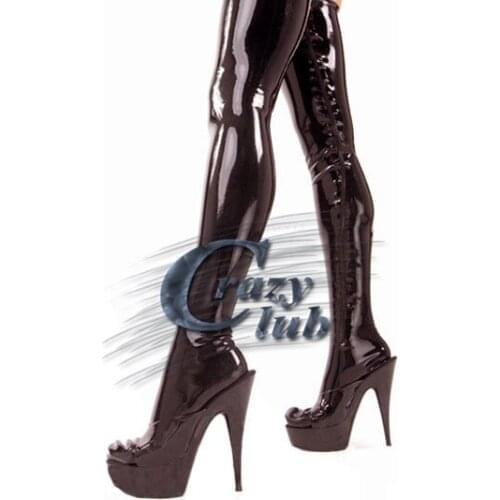 Crazy club_New arrival Low latex thigh-high zip stockings body stocking open crotch sexy lingerie body stocking Fast Delivery