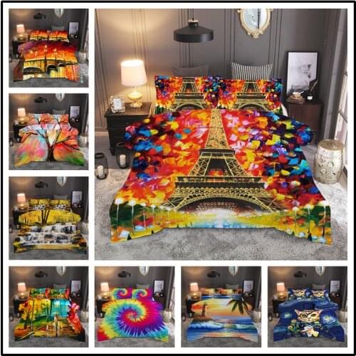 Home Textile Contemporary Watercolor Oil Painting Personalized Design Bedding Set Quilt Cover Pillowcase 3 Piece Set Decoration