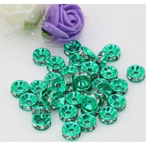 6 8 10 12mm elegant green rhinestone inlay rondelle abacus shape spacer beads 30pcs wholesale jewelry findings accessories B2813