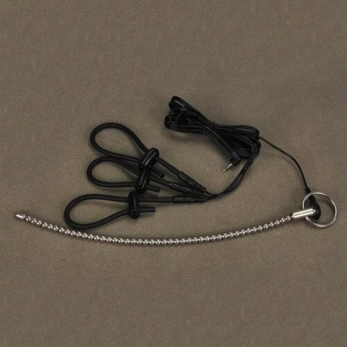 Electric Shock 260mm Beads Stainless Steel Penis Plug Urethral Sounds & Penis Rings Electro Sounding Dilator Sex Toys For Men