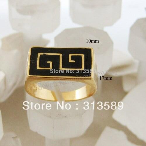 Foromance /- YELLOW GOLD SOLID GP OVERLAY COATED BLACK ENAMEL SIMPLE RING SZ7.5 SZ8/GREAT GIFT