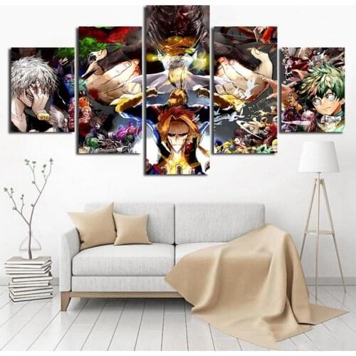 Canvas Printed 5 Pieces Anime My Hero Academia Decor Posters Home Decoration Wall Art Modular Pictures Living Room Paintings