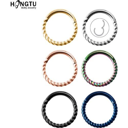 1PC New Stainless Steel Hinged Clicker Segment Septum Nose Lip Ring Hoop Cartilage Tragus Sleeper Earrings Piercing Jewelry 16G
