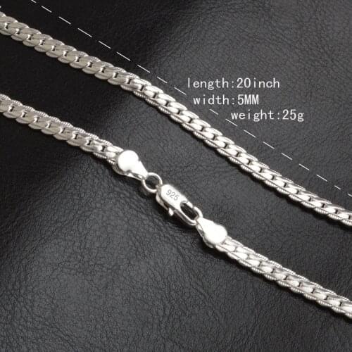 New Geometric 925 sterling silver fashion mens Fine Jewelry 5mm 20 feet 50 cm silver necklace Christmas Gift