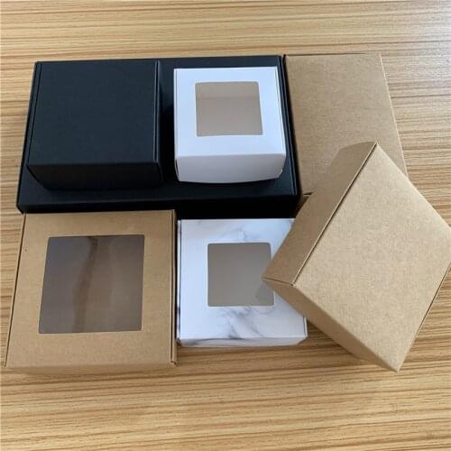 50pcs Multi size Soap Box Kraft paper gift box package with clear pvc window candy favors arts&krafts display package box