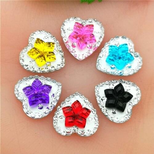 Hot ! 80PCS 12mm AB Resin heart flower Flat back Wedding buttons Child craft DIY