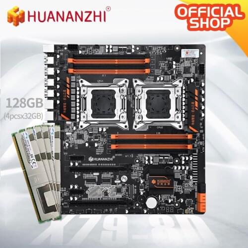 HUANANZHI X79 Dual 8D X79 Motherboard Intel CPU LGA 2011 Xeon E5 with 4*32G DDR3 RECC memory combo kit set NVME SATA USB3.0