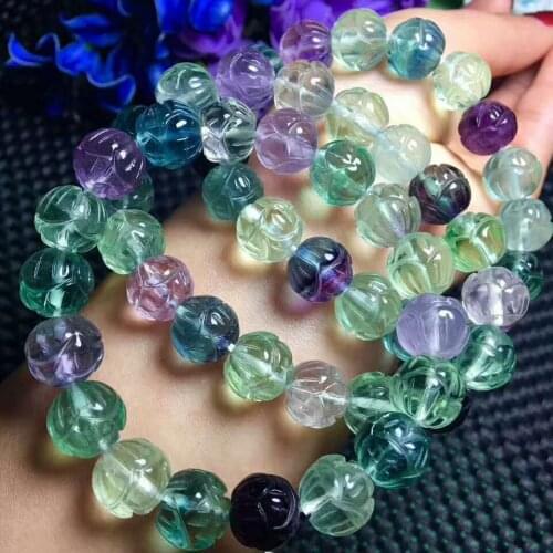 Genuine Natural Colorful Fluorite Quartz Bracelet Clear Carved Beads Wealthy Men 10mm 12mm Love New Gift Bracelet AAAAA