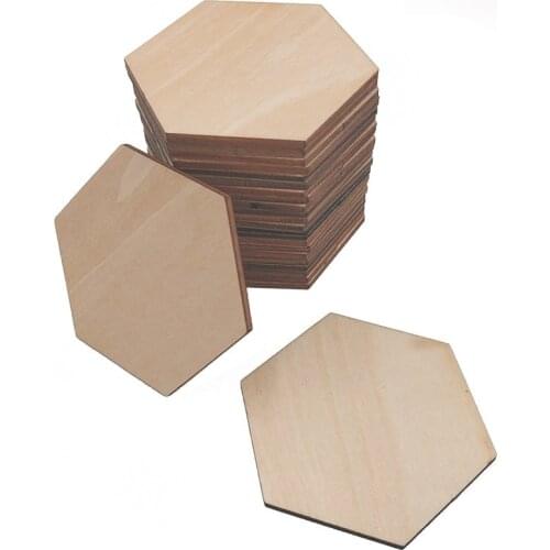 10pcs 60mm 2.36inch Unfinished Wooden Pieces Hexagon Wood Shape Wood for DIY Arts Craft Ready to Paint Home Party Decoration