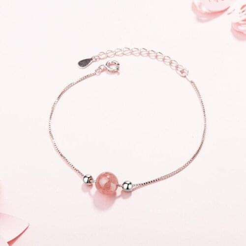 New Fashion Simple Single Layer Natural Strawberry 925 Sterling Silver Jewelry Ball Beautiful Bead Crystal Gift Bracelets SB115