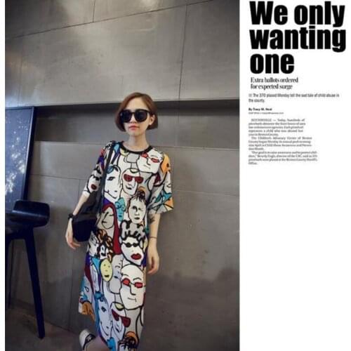 Hot Women Beach Skirt Nightdress One-pieces Pajama Printed O-neck Short Sleeve Loose Sleep Dress for Summer DO2