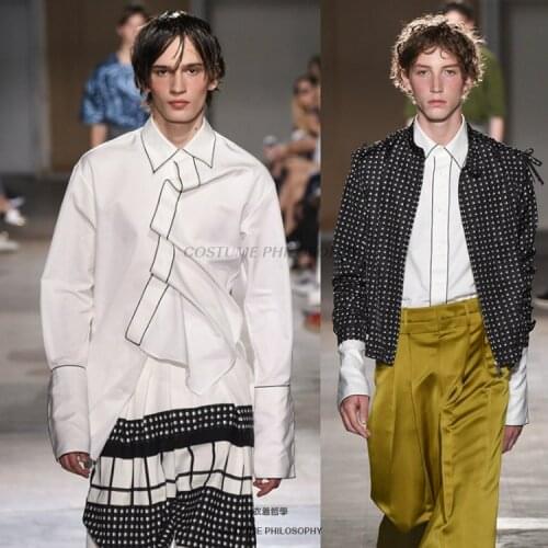 S-6xl Original Design New Men Black White Stitching Folding Casual Button Shirts High Quality Summer Shirt Men Plus Size Clothes