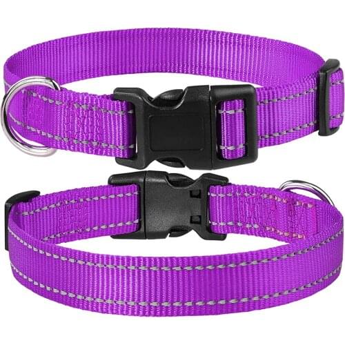 Reflective Nylon Dog Collar Adjustable Pet Collars with Quick Release Buckle 12 Classic Solid Colors 4 Sizes Small Size