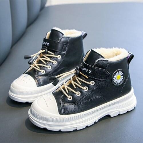 Winter Keep Warm Plush Boots Kids Plus Velvet Little Girl Floral Design Running Shoes For Big Children Sports Sneakers Shoes New