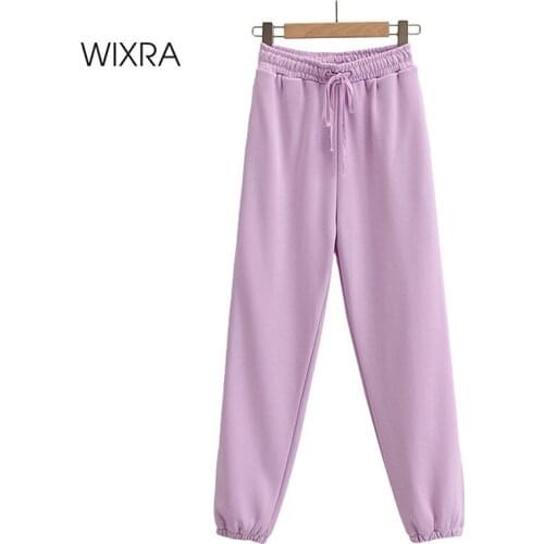 Wixra Womens Workout Gym Sweatpants Casual Solid Elastic Waist Pockets Running Pantalones Mujer Trousers