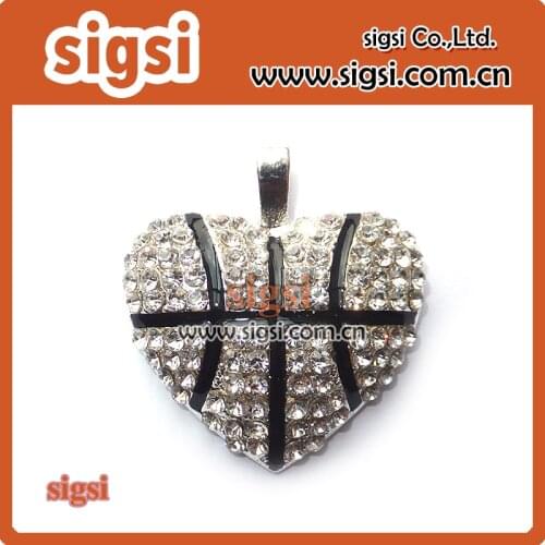 Unique heart-shaped color crystal rhinestone football pendant