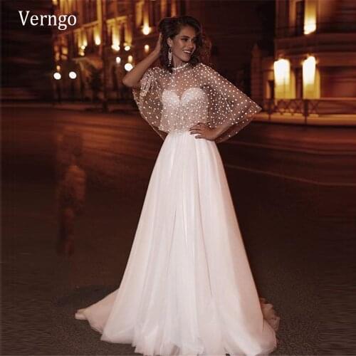 Verngo 2021 New Design Sweetheart A Line Wedding Dress With Detachable Jacket Dot Tulle Sparkly Underneath Party Bride Gowns