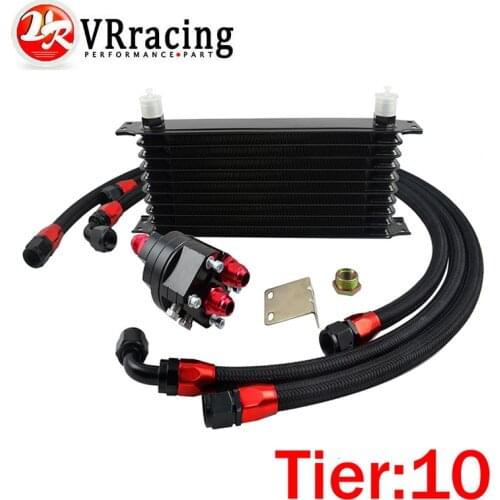 VR - Universal 10 Row 10AN Aluminum Engine Transmission Oil Cooler Relocation Kit VR5110BK+6724BK+3PCS