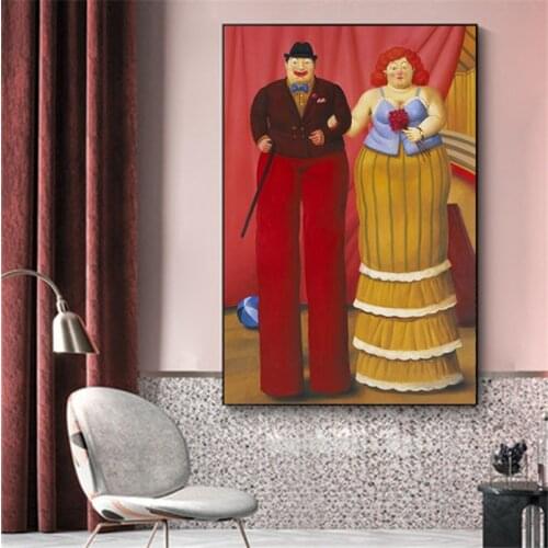 Funny Art of a Couple by Fernando Botero Canvas Paintings On the Wall Art Posters And Prints Modern Art Wall Pictures Home Decor