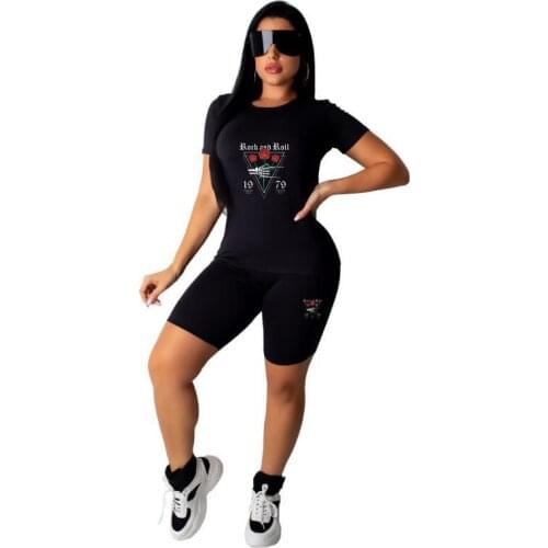 Y2K Rose Print Skinny Fitness Tracksuit Sets Women Elasticity T-Shirts Tops And Pants Leggings Two Pieces Suits