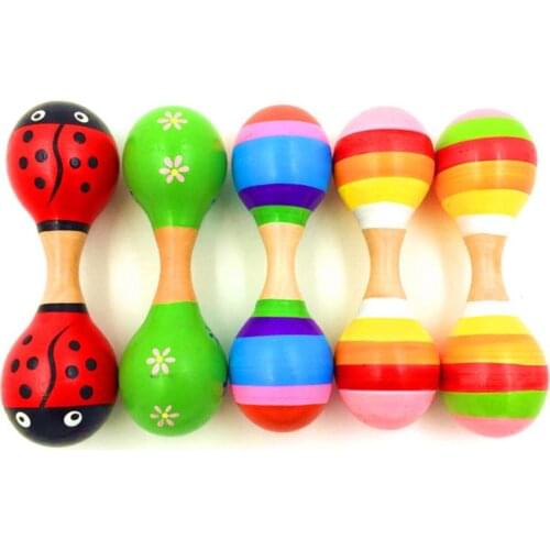 1pc Double Head Colorful Wooden Maracas Baby Child Musical Instrument Rattle Shaker For Party Toy