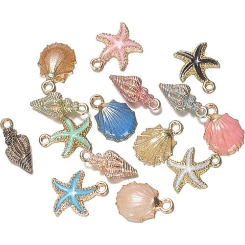 15pcs Starfish Conch Sea Shell Charms Ocean Style Pendants For Diy Anklet Bracelet Necklace Handmade Craft Jewelry Accessories