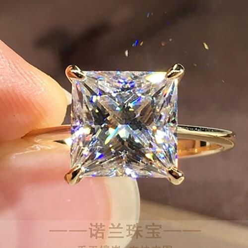18K Au750 Yellow Gold Women Ring Moissanite Diamonds 1 2 3 4 5 Carat Princess Square Wedding Party Engagement Anniversary Ring