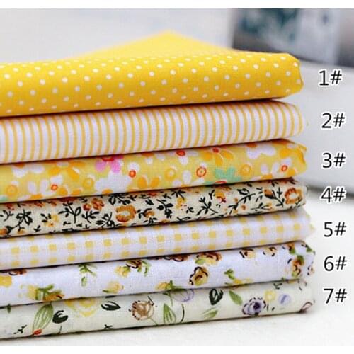 7pcs 25X25cm Yellow 100% Cotton Quilting Fabric for DIY Sewing Patchwork Kids Bedding Bags Doll Baby Cloth Textiles Fabric BL008