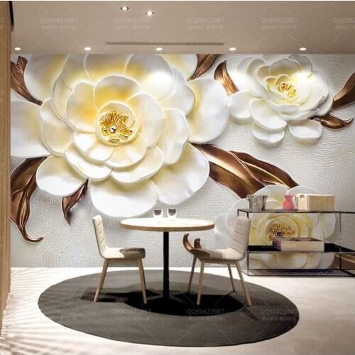 8D Papel Murals White 3d Flower Wallpapers Murals for Wedding Room 3D Flower-Mural Wall paper 3d Wall Photo Murals Wall sticker