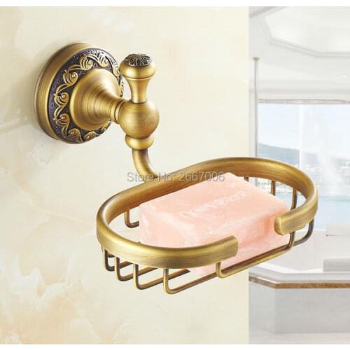 Free shipping 2PCS Gifts New Carved Brass Bathroom Accessories Soap Dish Wall Mounted Antique Copper Soap Holders Basket ZR2604