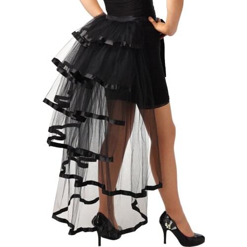 Party Tutu Tail Tiered Tulle Skirt Burlesque Steampunk Black Mesh Ruffle Layered Detachabl Bustle Overskirt
