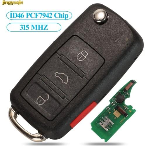 Jingyuqin Flip Remote Car Key ASK 315MHZ PCF7942 ID46 Chip For VW Volkswagen Touareg Phaeton 3D0959753AK Keyless-Go 3 + Panic/4B