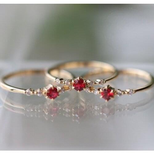 Womens Simple Minimal Crystal Tiny Rings Elegant Red Zirconia Stone Engagement Love Thin Ring Band Wedding Rings Accessories