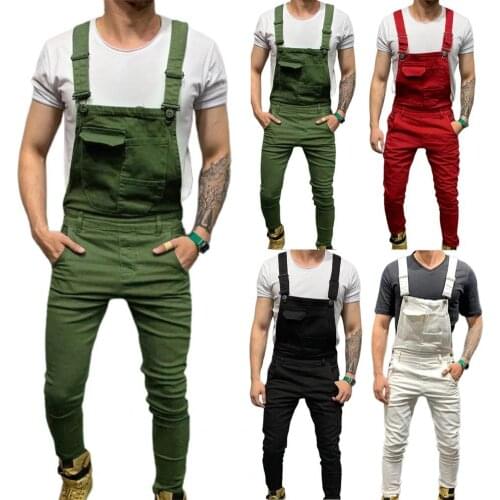 Men Jumpsuit Denim Jeans Mid Rise Cargo Jumpsuit Mens Fashion Spring Autumn Overalls Dungarees Bib Pants Jumpsuit Casual Trouser