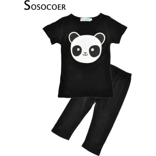 SOSOCOER Kids Clothing Sets 2017 Summer Cute Animal Panda T Shirts+Black Pants 2pcs Cartoon Panda Baby Boy Girl Clothes Outfits