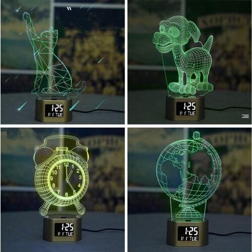 Creative childrens cute alarm clock Amazon creative 3D night light multifunctional gift electronic clock factory direct sales