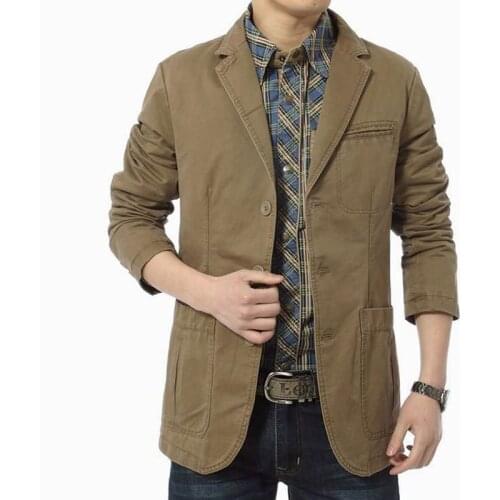 Men Blazer Casual Blazers Cotton Denim Parka Mens Slim Fit Jackets Army Green Khaki Large Size 4XL Outdoors Outwear Coat