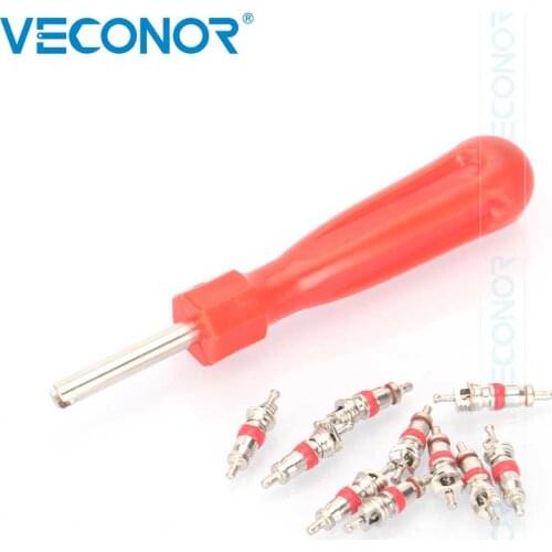 Tire Valve Core Removal Tools Kit Valve Core Wrench Screw Driver with 10pcs Zinc Plated Copper Valve Core Tire Repair Tools Set