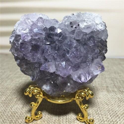 Natural Amethyst Quartz Crystal Heart Mascot Ornament Home Decor Feng Shui Healing Purple Gemstone Specimen Craft Souvenir