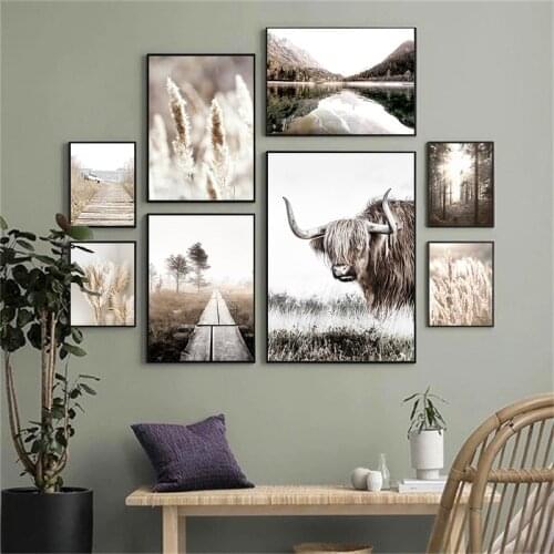 Autumn Scenery Wild Animals Nordic Prints And Posters Canvas Art Painting Nature Grass Landscape Picture Art Picture Home Decor